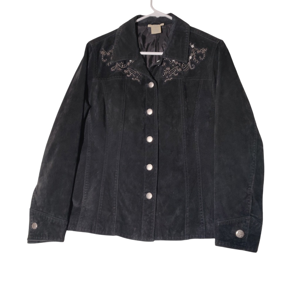 Travelsmith Womens Genuine Leather Suede Embellished Western Style Jacket Size M